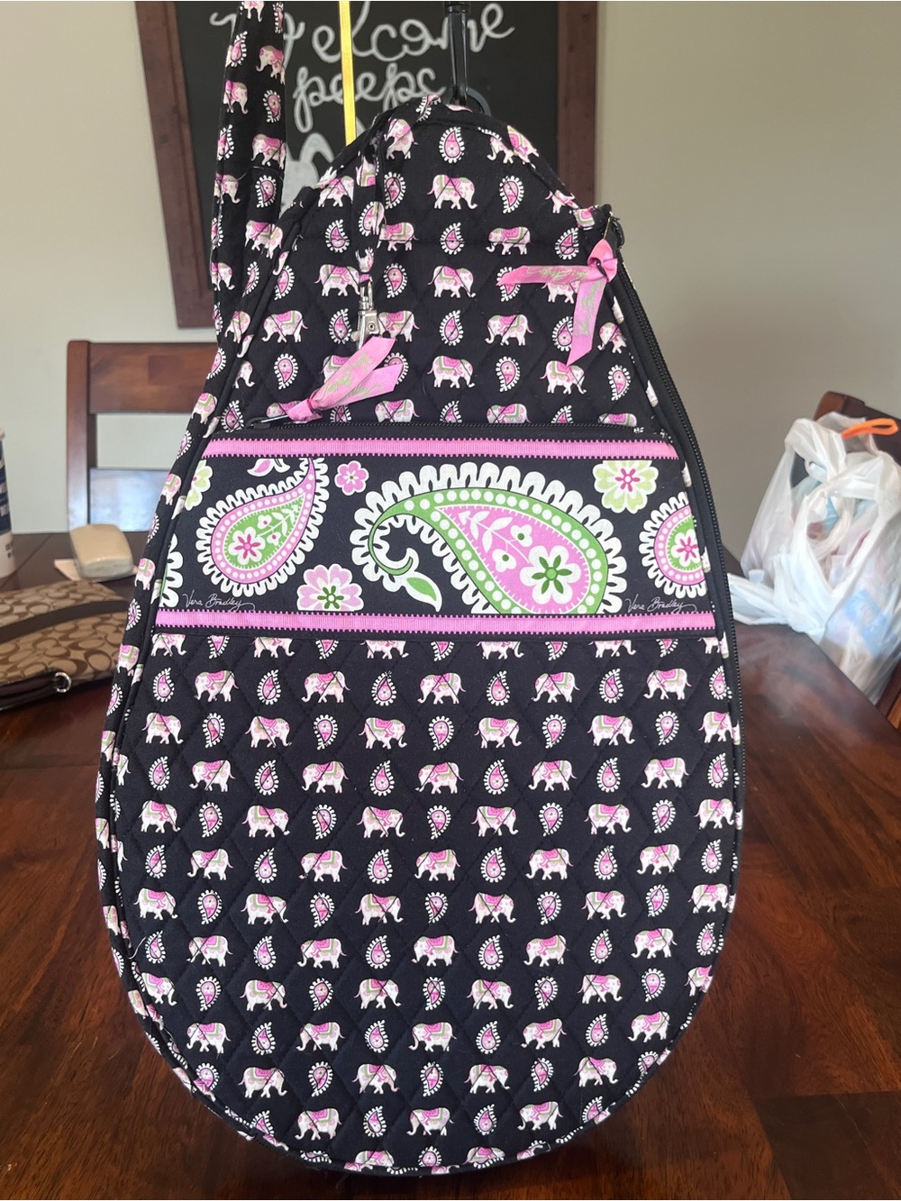 Vera Bradley Pink Paisley Elephant Tennis Racket Sling Bag - Women